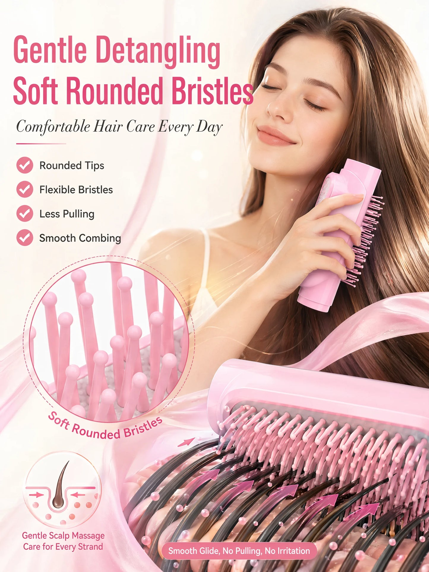 2 In 1 Spray Hair Brush Refillable Water Mist Comb Portable Detangling Scalp Massage Anti Frizz Hair Styling Travel Brush