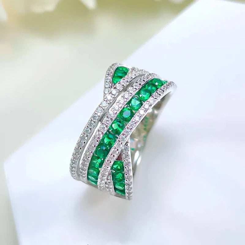 Lab Emerald Diamond Ring 100% Real 925 Sterling Silver Engagement Wedding Band Rings for Women Handmade  Bridal Jewelry