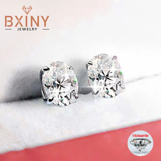 BXINY 1-4Carat Oval Cut Moissanite Stud Earrings S925 Silver GRA Certified Diamomd Ear Studs for Women Wedding Gift Fine Jewelry
