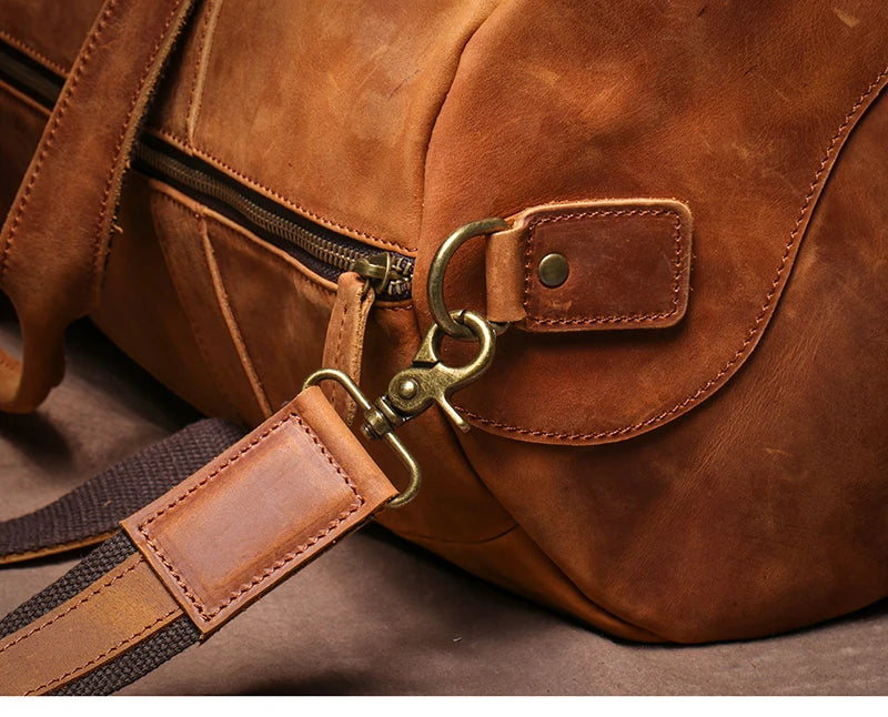 GURO Vintage Crazy Horse Cowhide Travel Bag Men's Real Leather Handbag Casual Weekend Camping Luggage Bag Daily Gym Shoulder Bag