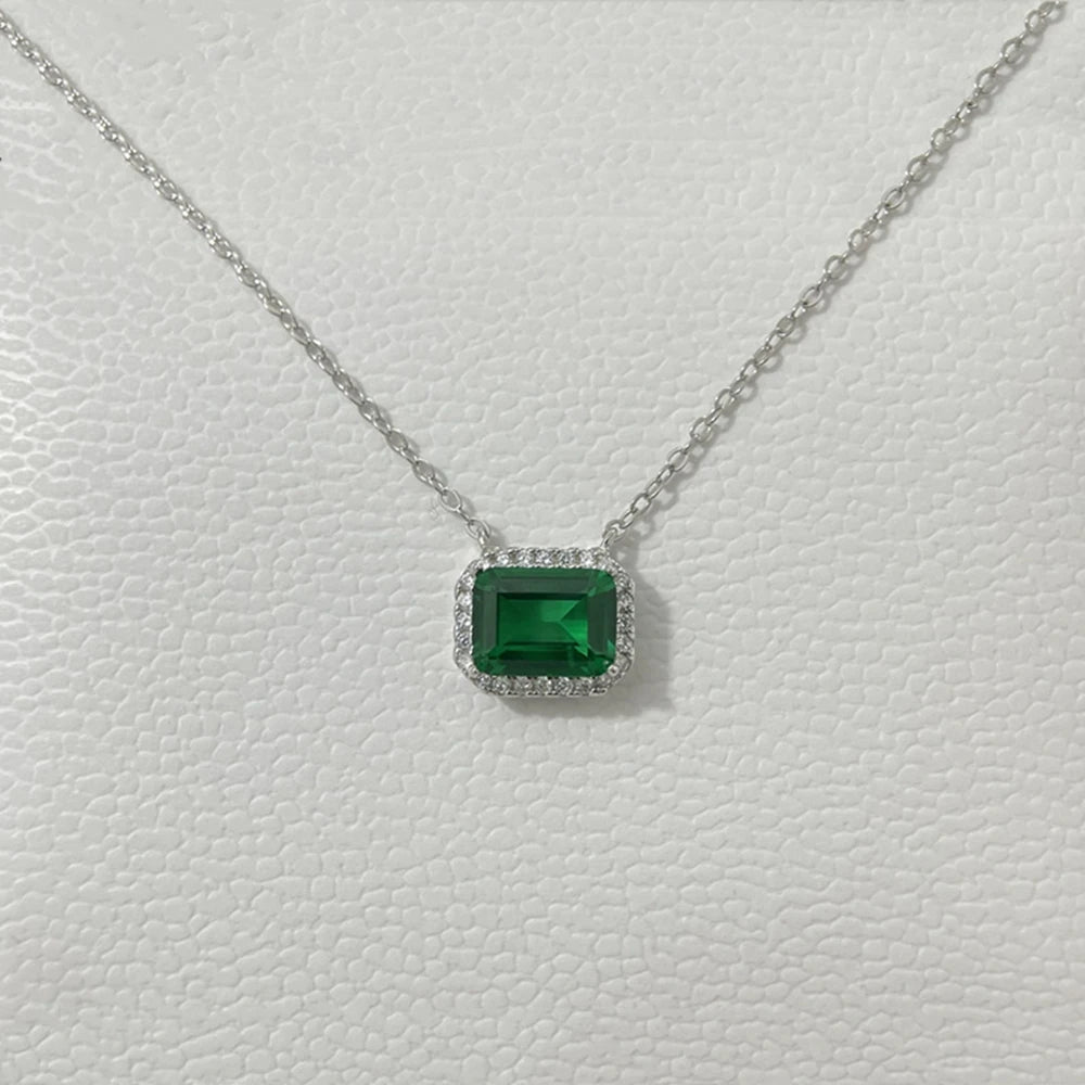 Wong Rain Solid 925 Sterling Silver 6*8 MM Sapphire Emerald Citrine Aquamarine Gems Pendant Necklace Fine Jewelry Gift Wholesale