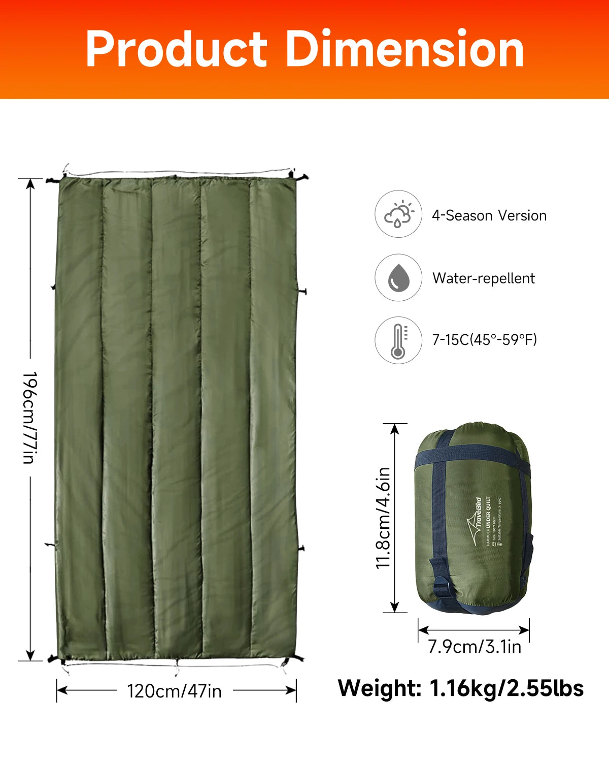 Hammock Underquilt for Camping Hammock, Warm Insulation Ultralight 4 Season Under Quilt for Hammocks,Hiking, Backpacking