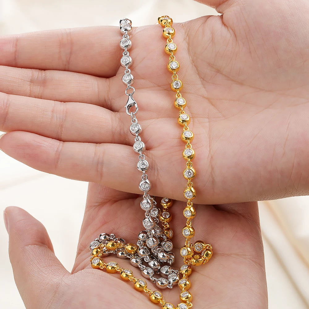 BXINY 3mm Bubble Moissanite Tennis Necklace S925 Silver for Women Bezel Set Diamond Neck Chain Party Jewelry Gifts GRA Certified