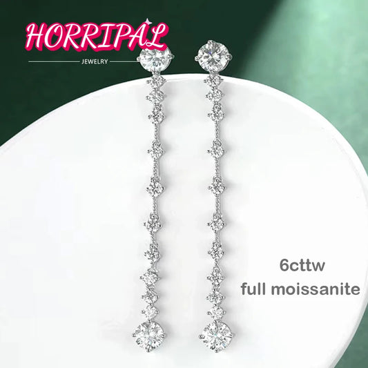 HORRIPAL 6CT D VVS1 Moissanite Stud Earrings S925 Sterling Silver 18k Plated Real Lab Grown Diamond with GRA Jewelry for Women