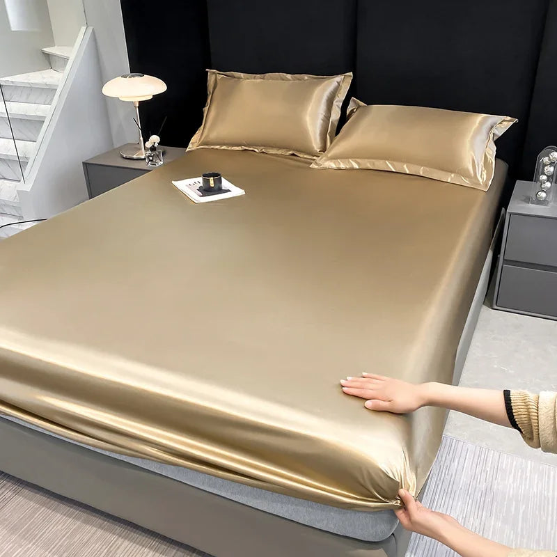 Summer Satin Waterproof Couple bed Fitted Sheet Double bed sheets Mattress Cover Bed linen protector single Queen NO Pillowcase