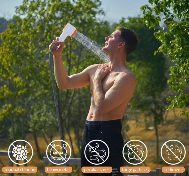 New Portable Outdoor Electric Shower with 2500mAh USB Charging Waterproof Mobile Showerhead for Camping Car Washing and Lighting