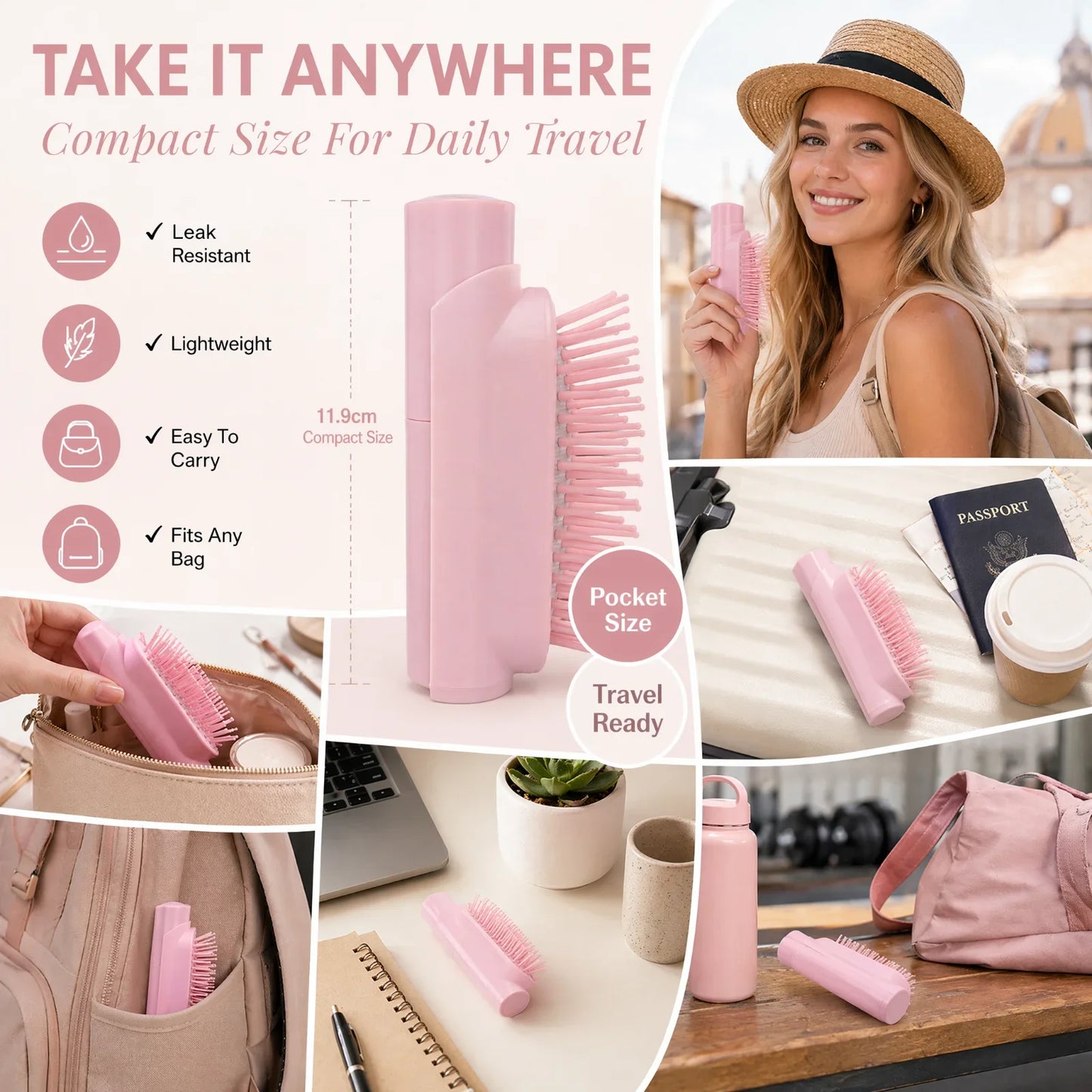 2 In 1 Spray Hair Brush Refillable Water Mist Comb Portable Detangling Scalp Massage Anti Frizz Hair Styling Travel Brush