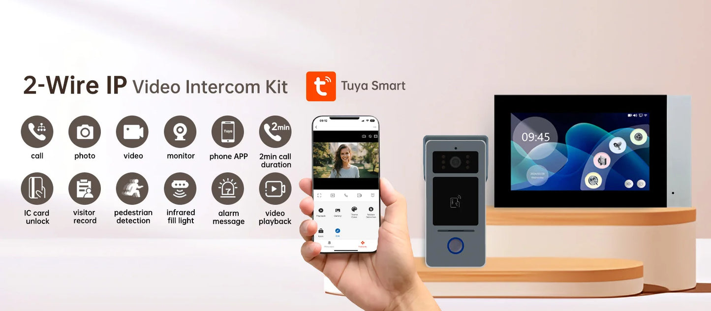 AN 2-Wire 7" Touch Screen Video Intercom Videocitofono WiFi Camera Doorbell Night Vision 1080P RFID Unlock Tuya Smart Home D41
