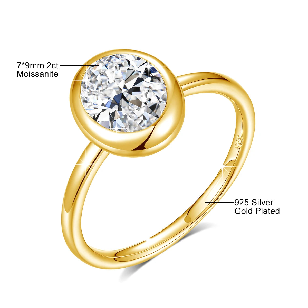 2CT Oval Cut Moissanite Ring Bezel Setting 925 Sterling Silver Solitaire Rings for Women Engagement Wedding Anniversary Jewelry
