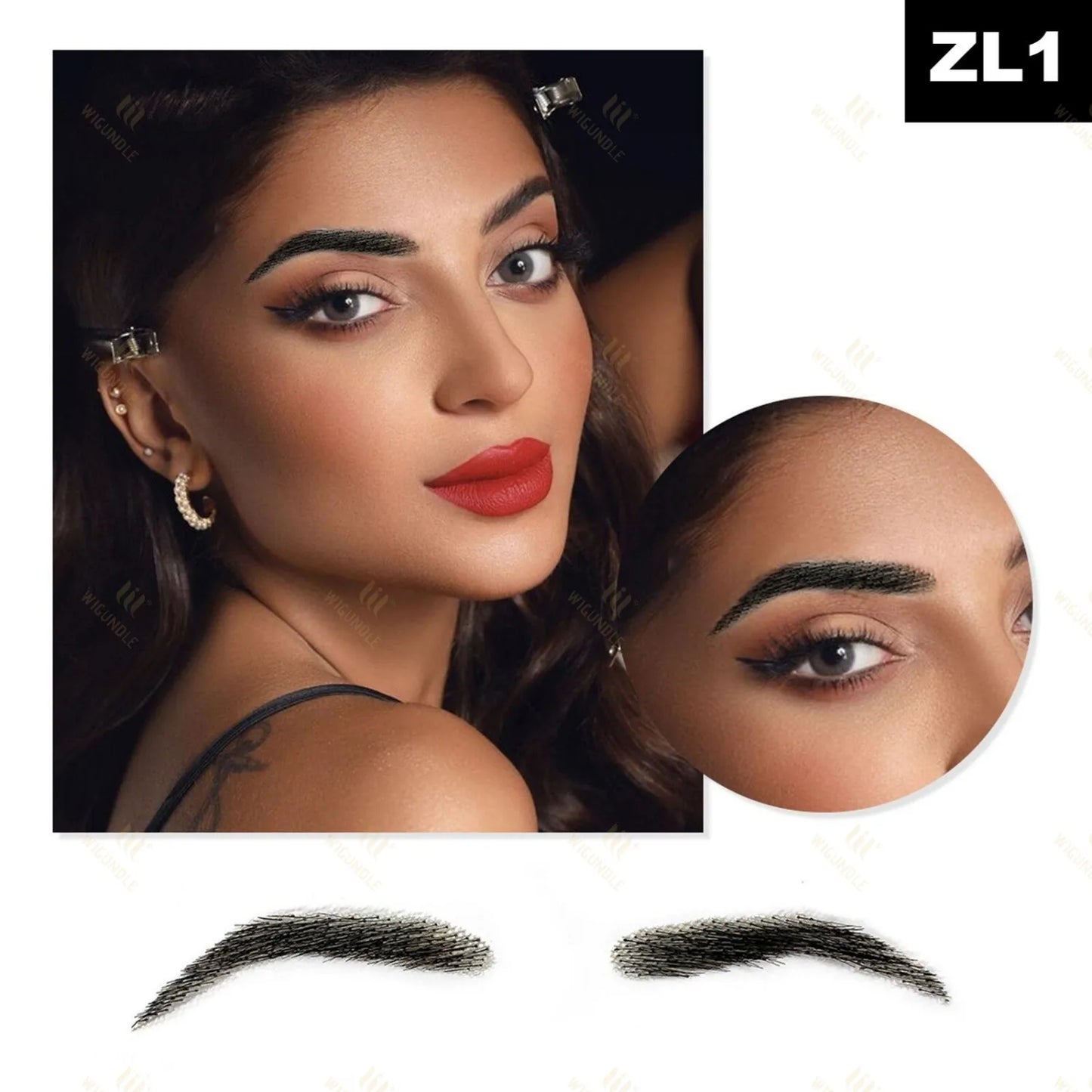 WIGUNDLE Fake Eyebow Women Or Man Hair Brazilian Hair invisible Handmade 100% Human Hair Fake Eyebrows Hand Tied False Eyebrows