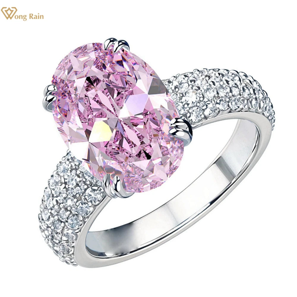 Wong Rain 925 Sterling Silver Oval Cut 8*12 MM Lab Sapphire Citrine High Carbon Diamond Gem Wedding Engagement Ring Fine Jewelry