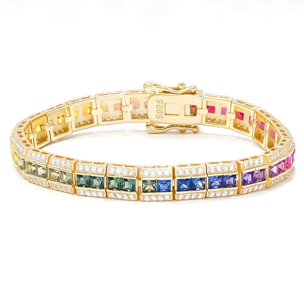 Wong Rain 925 Sterling Silver Lab Sapphire High Carbon Diamond Gemstone Colorful Bracelets Bangle Fine Jewelry Anniversary Gifts