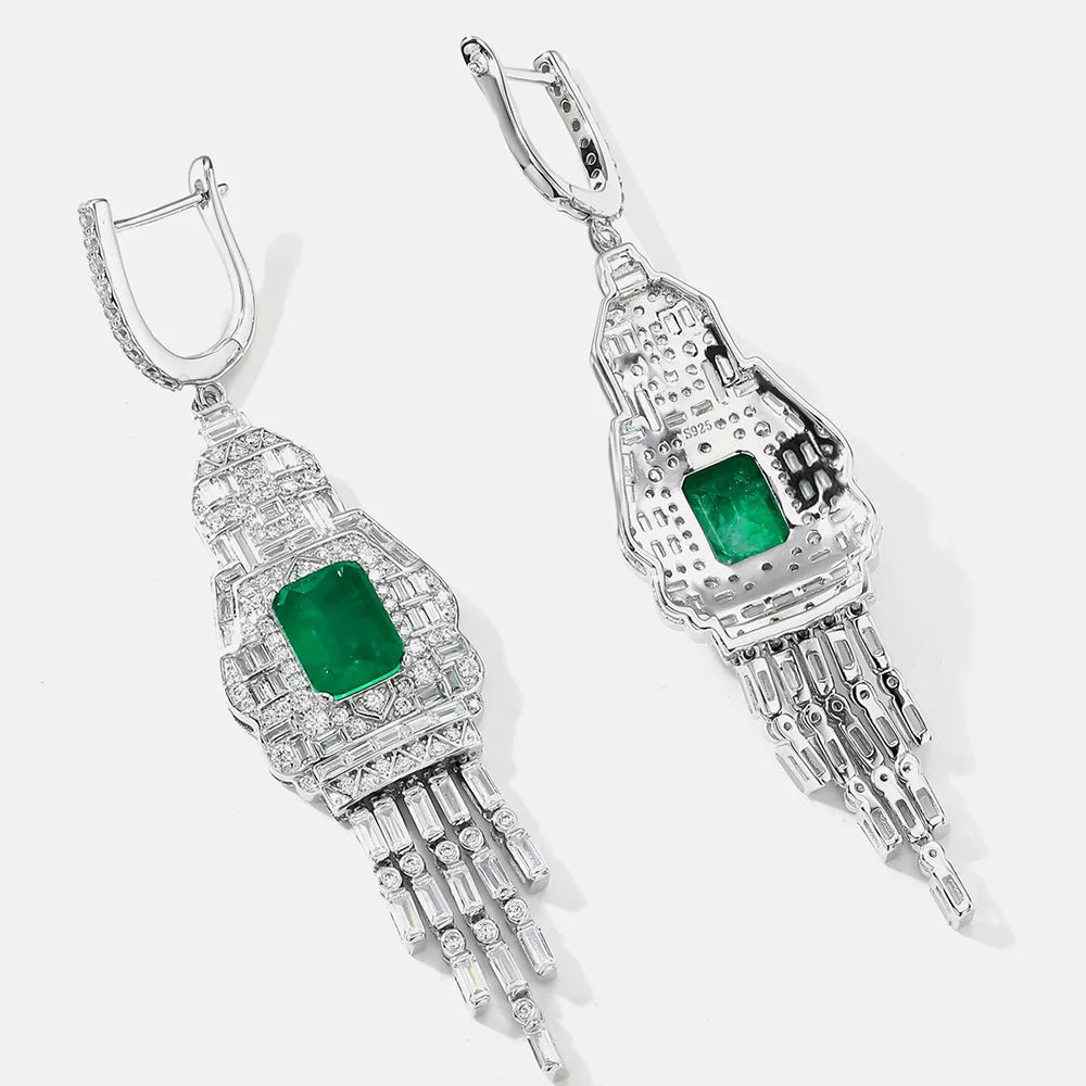 WUIHA Vintage 925 Sterling Silver Lab Sapphire Emerald High Carbon Diamonds Drop Dangle Wedding Engagement Earrings Fine Jewelry