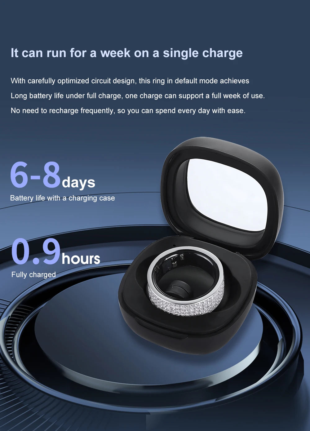 JIUZUAN 925 Sterling Silver Band Moissanite Bluetooth Monitoring Heart Rate Blood Oxygen Healthy Sleep Waterproof Smart Ring