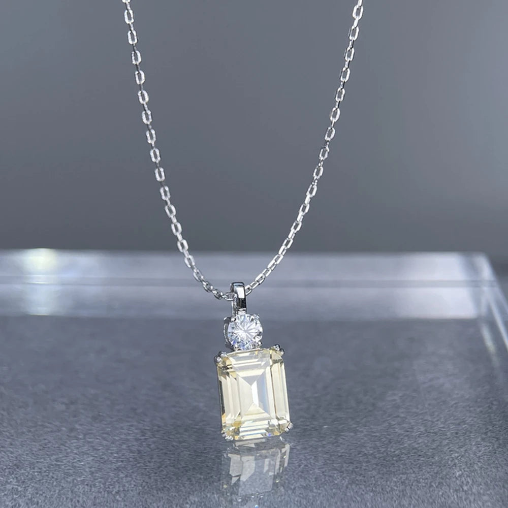 Wong Rain 925 Sterling Silver 8*10 MM Tanzanite Sapphire Ruby Citrine Emerald High Carbon Diamond Pendant Necklace Fine Jewelry