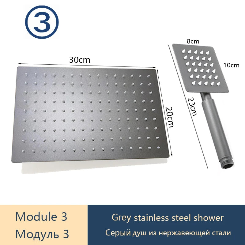 DIY Shower Set Bathroom Shower System Wall Mounted Bathtub Shower Faucet Gray Black Golden White Digital LED Temperature Shower