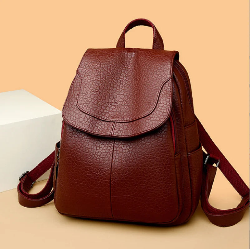 New Women's High Quality Leather Travel Backpack Fashion Luxury Large Capacity Shoulder Bags School Bag Teenagers Girls Totes