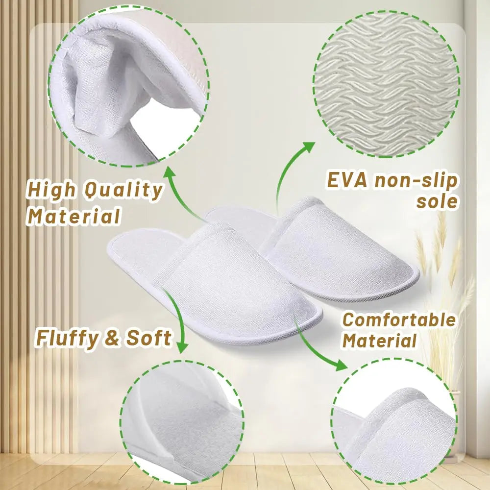 20Pairs Of High-Quality Closed Toe Disposable Plush Non Slip Bathroom Slippers Suitable For Families,Hotels, SPA ,Travel