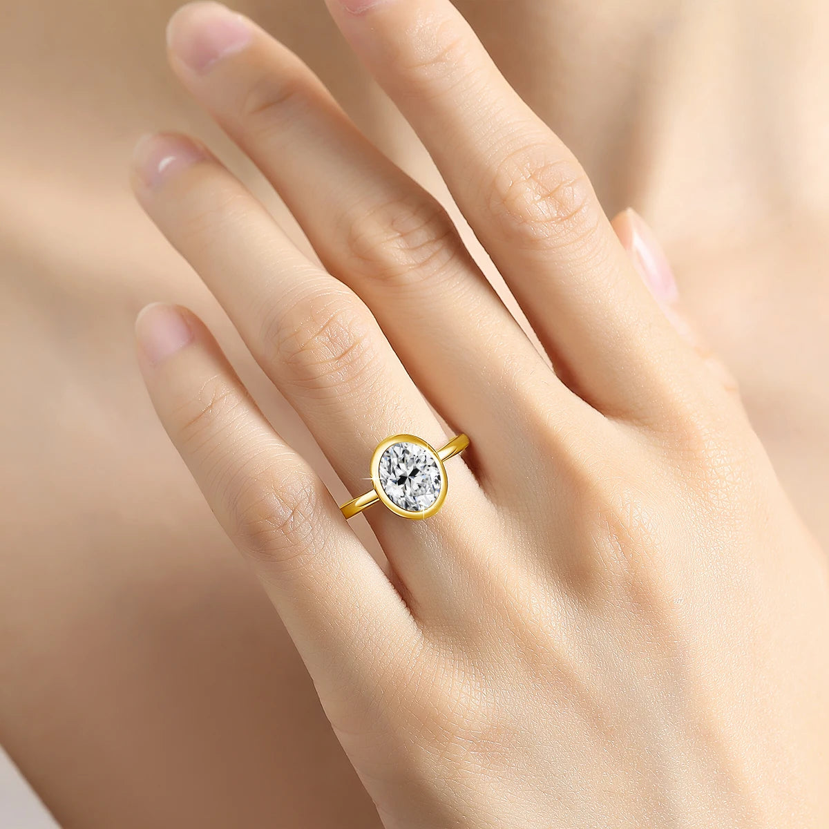 2CT Oval Cut Moissanite Ring Bezel Setting 925 Sterling Silver Solitaire Rings for Women Engagement Wedding Anniversary Jewelry