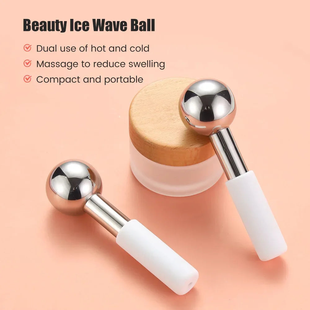 Stainless Steel Facial Ice Globes Hot Cold Facial Roller Skin Beauty Spa Cooling Globe Massage Ball Face Care Cryo Freeze Stick