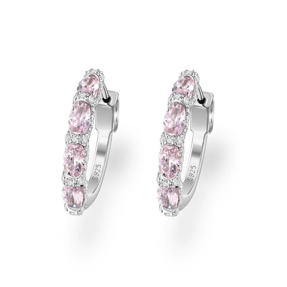 Wong Rain Luxury 925 Sterling Silver Oval Emerald Ruby Pink Sapphire Gemstone Hoop Earrings Wedding Engagement Fine Jewelry Gift