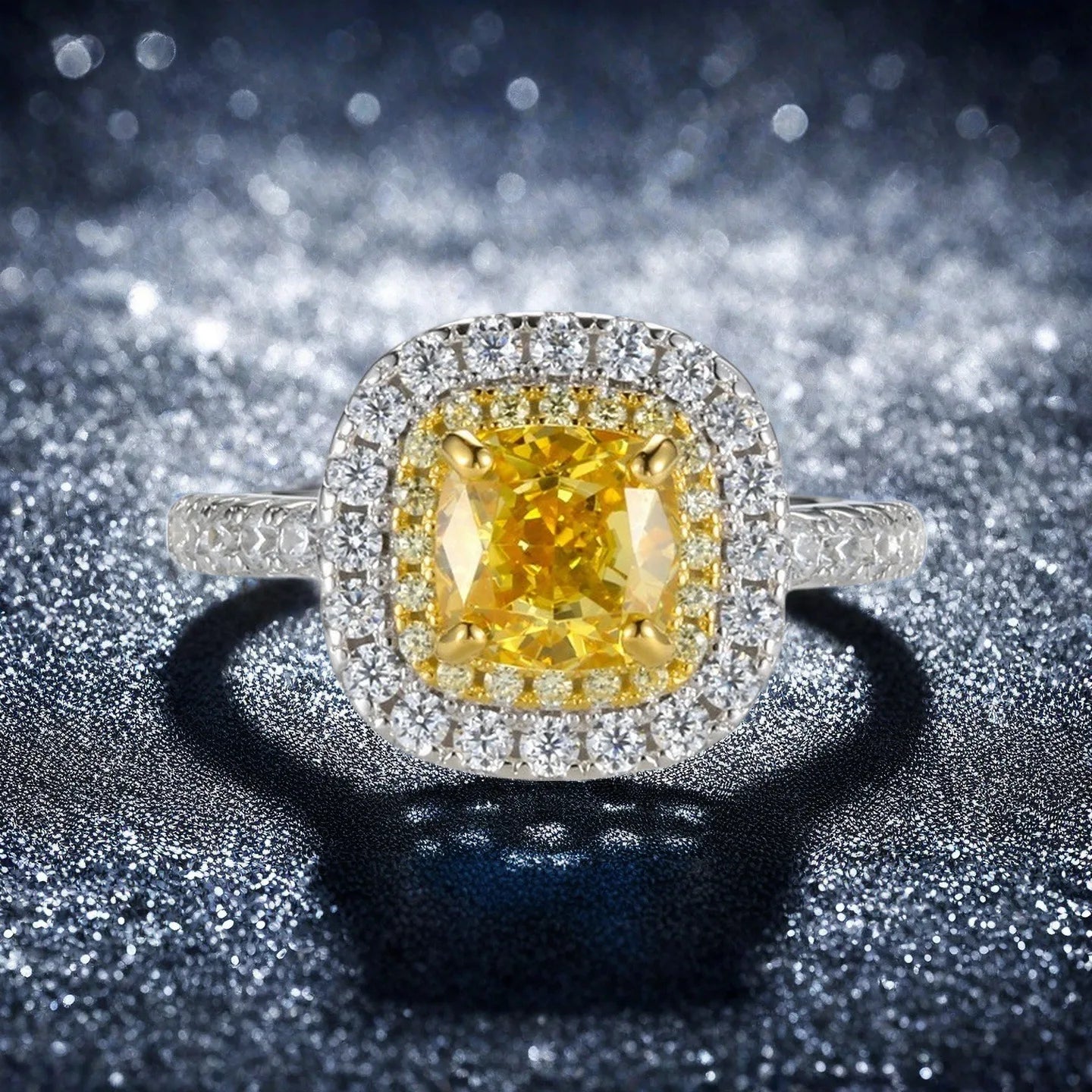 WUIHA 925 Sterling Silver Cushion Cut Lab Sapphire Citrine High Carbon Diamonds Gemstone Wedding Engagement Ring Fine Jewelry