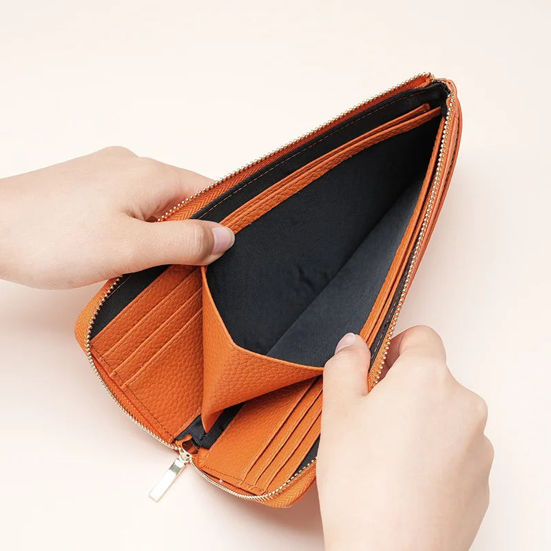 Women's Genuine Leather Long Wallets Cowhide Coin Purse Multi-card  Wallet for Women