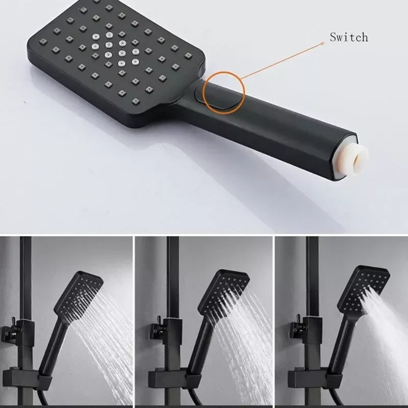 Black Thermostatic LCD Shower Faucet Set Temperature Display Rainfall Bathtub Tap With Bathroom Shelf Electricity By Water