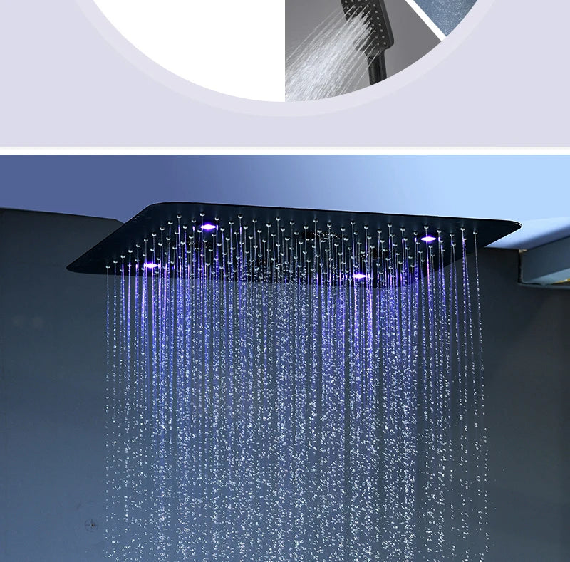 Bathroom 20inch 50x50cm Shower Head Panel Faucet Rain Mist Laterfal Jets Thermostatic Valve Mixer System SPA Massage Set