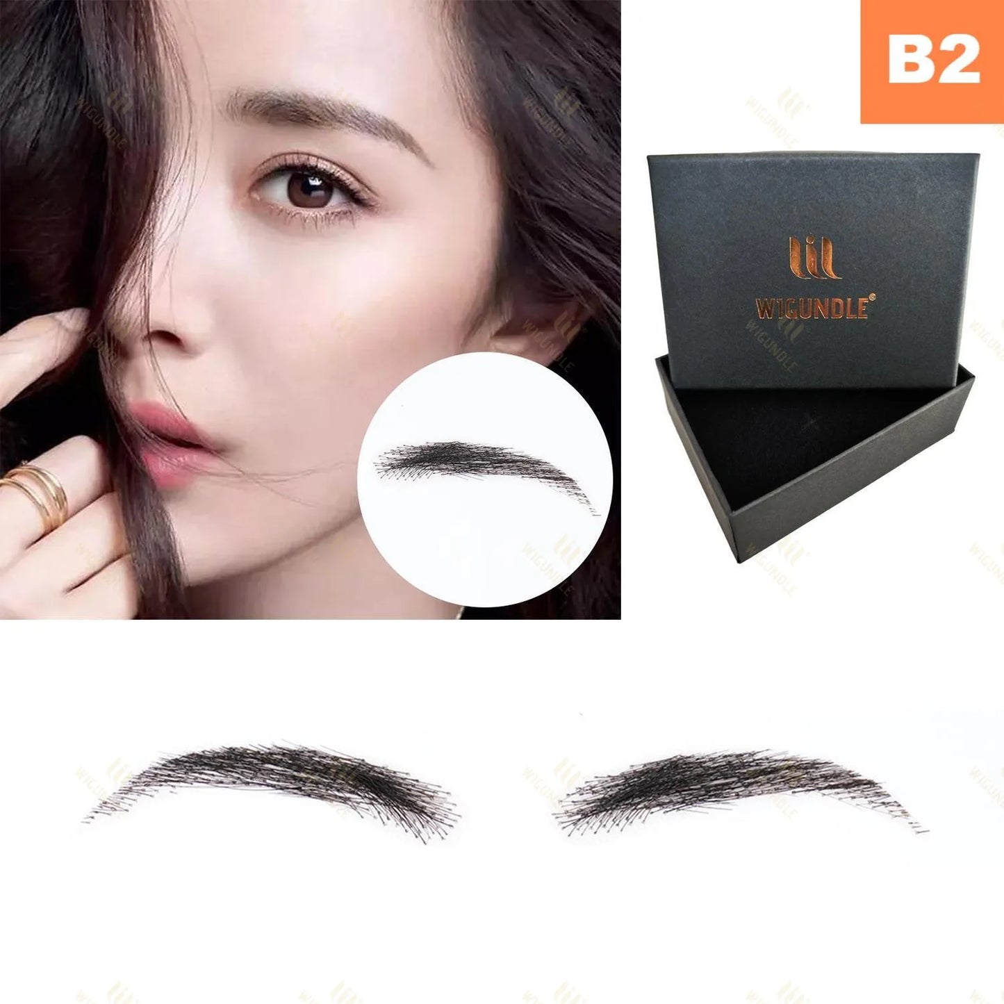 WIGUNDLE Fake Eyebow Women Or Man Hair Brazilian Hair invisible Handmade 100% Human Hair Fake Eyebrows Hand Tied False Eyebrows