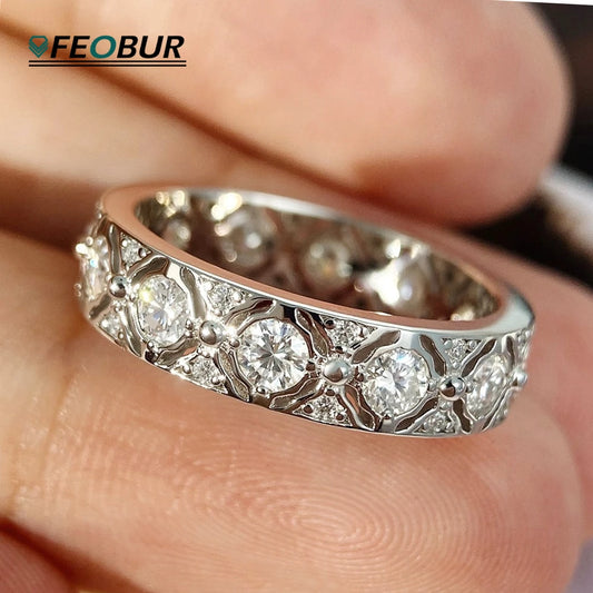 Certified 1.32cttw D Color All Moissanite Wedding Rings for Women 100% 925 Sterling Silver Wide Eternity Band Man Luxury Jewelry