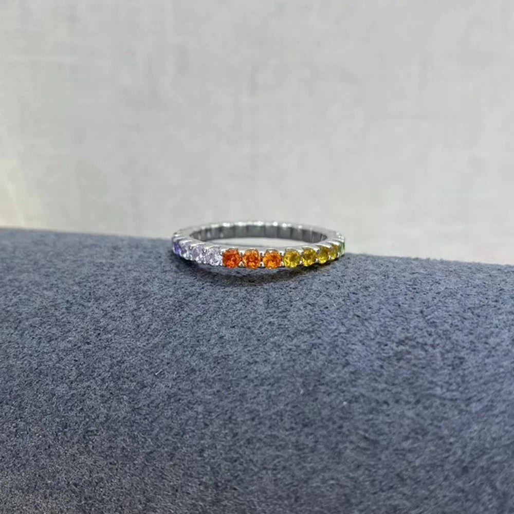 Wong Rain Solid 925 Sterling Silver Colorful  Lab Sapphire Gemstone Row Ring for Women Fine Jewelry Wedding Band Gifts Wholesale