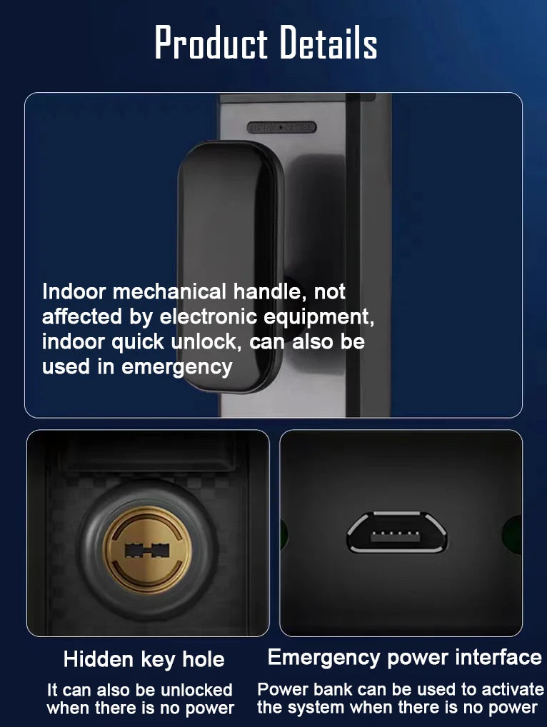 Tuya APP Smart Life APP Control Voice Intercom Smart Lock 3D Face Recognition Fingerprint Password Smart  Door Lock With Camera