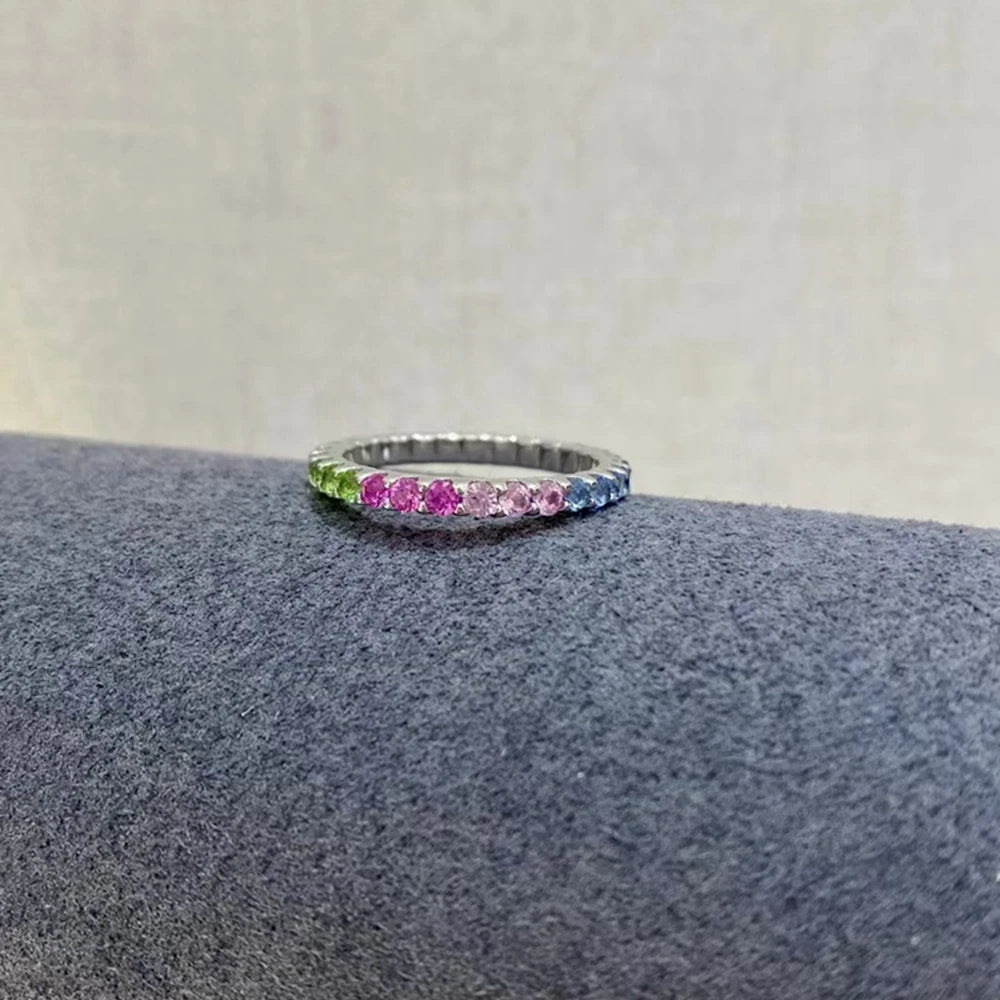 Wong Rain Solid 925 Sterling Silver Colorful  Lab Sapphire Gemstone Row Ring for Women Fine Jewelry Wedding Band Gifts Wholesale