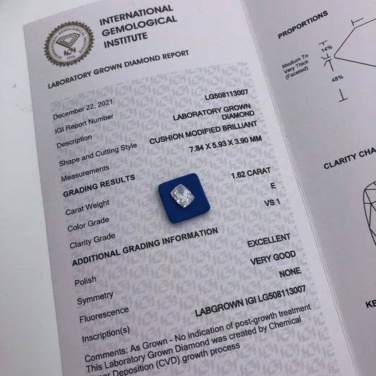 Diamanti Lab Grown Taglio Cuscino con Certificato IGI
