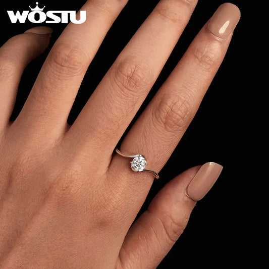 WOSTU 0.5CT D Color VVS1 EX Round Moissanite Wedding Ring for Women 925 Sterling Silver Classical Rings Engagement Band MSR040
