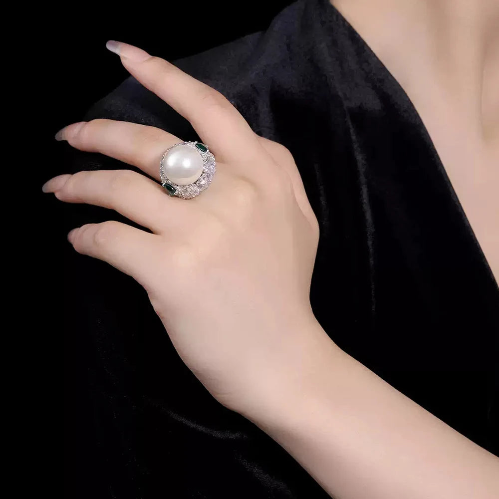 WUIHA Vintage 925 Sterling Silver Lab Sapphire Pearl Emerald High Carbon Diamonds Gemstone Wedding Engagement Ring Fine Jewelry