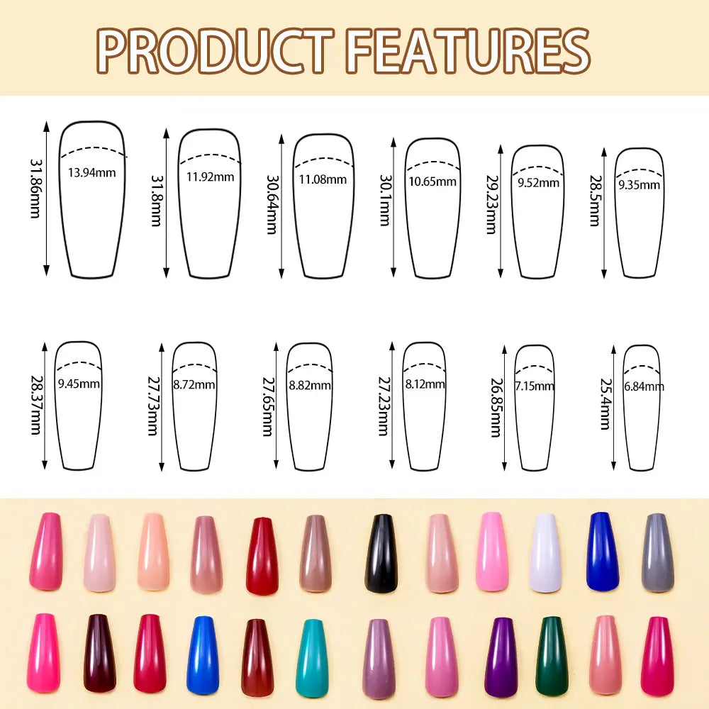 576pcs/box Colorful Long Coffin Fake Nails Glossy Soft Gel French Nail Tips Simple Press On Nail 24Grid Huge Capacity False Nail