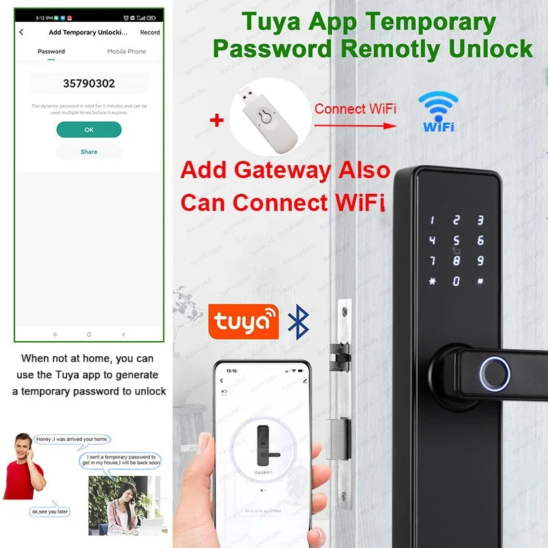 2024 NEW RAYKUBE K20 9-language Biometric Fingerprint Door Lock Electronic Door Lock with  Tuya APP/IC Card/Password/ Key Unlock