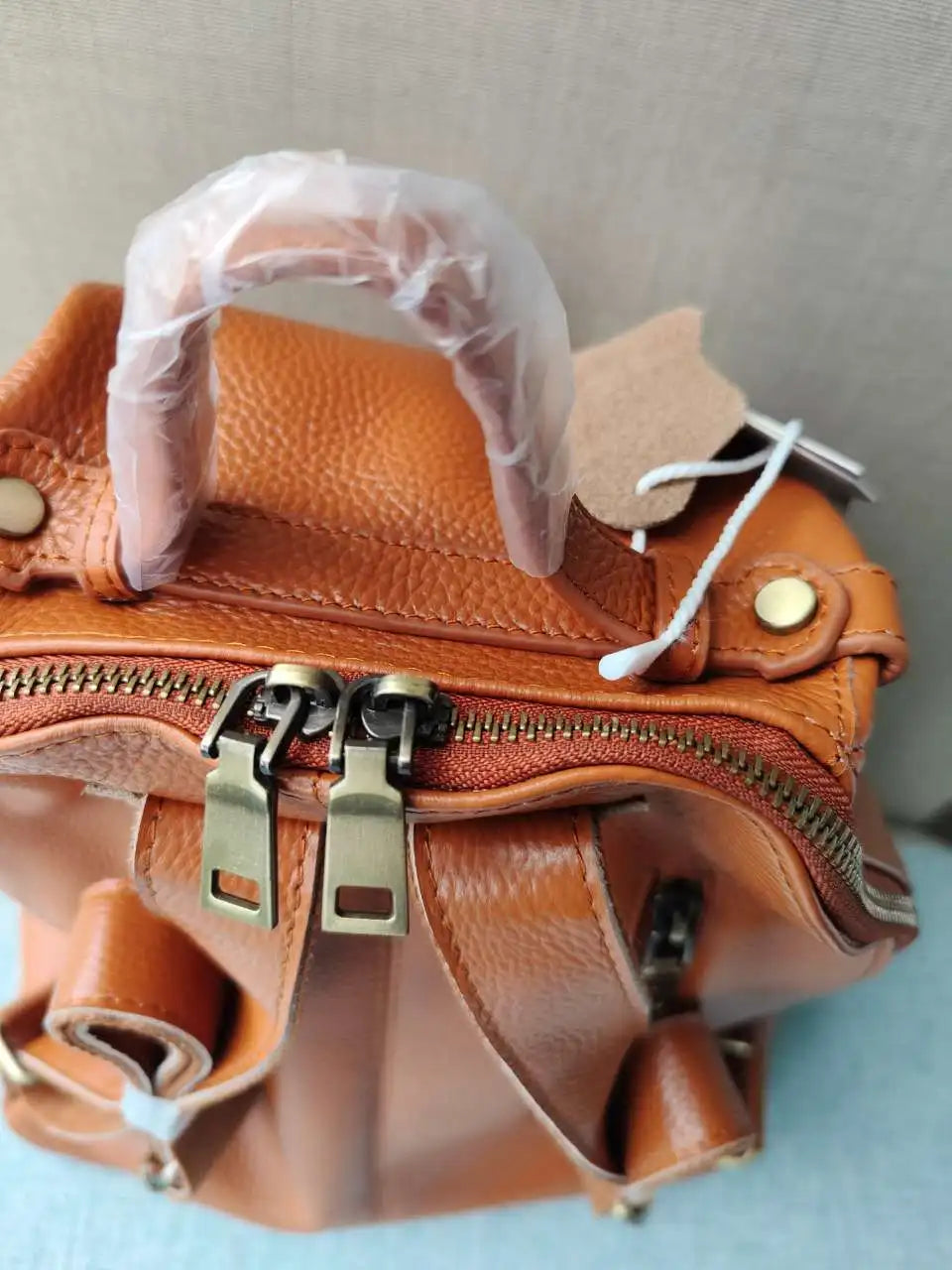 Zency Women Stylish Classic Backpack Khaki Genuine Leather Knapsack Satchel Purse Roomy with Pockets Fit A4 Ipad 9.7'' Rucksack