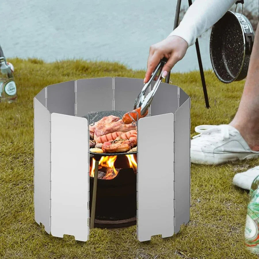 9/10/12 Plates Stove Windscreen, Aluminum Stove Windshield with Drawstring Bag, for Camping, Butane Stoves