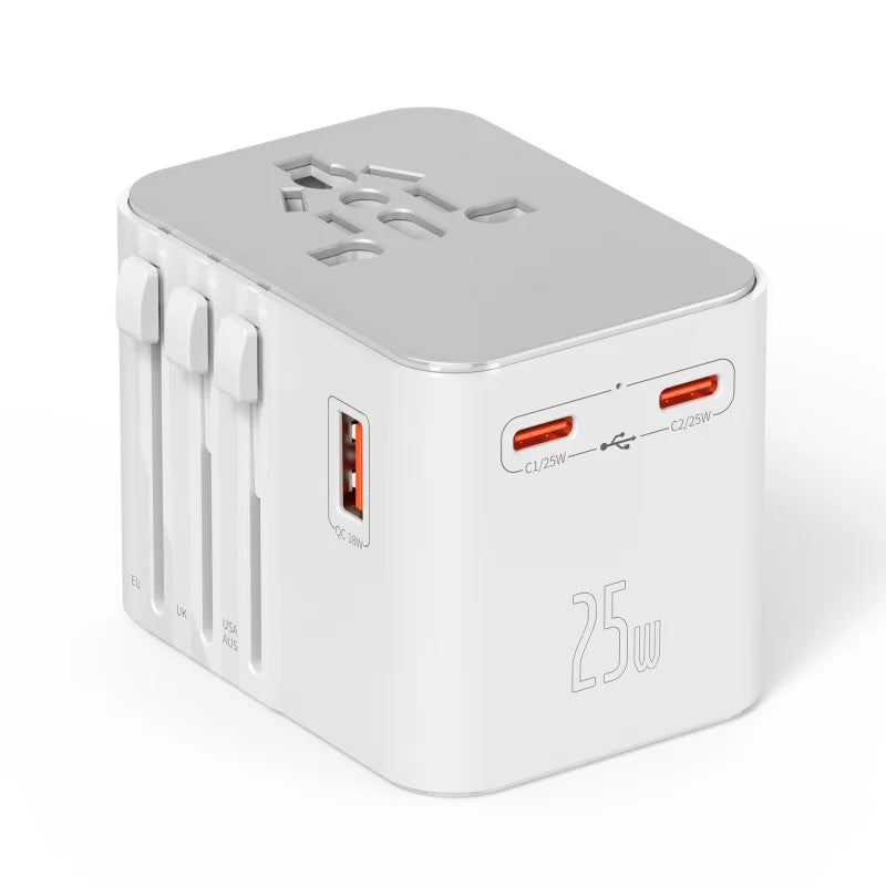 Universal Travel Adapter with 1 USB Ports 2 Type-C PD Charging All-in-Travel Adapter EU/UK/USA/AUS Plug for Travel Fast Charging