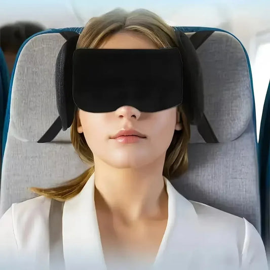 Adjustable Travel Neck Pillow with Eye Mask Set Head Support for Sleeping on Airplane Car Train Breathable Prevents Head Shaking