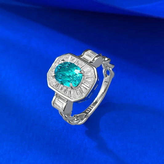 Wong Rain Vintage 925 Sterling Silver Oval Cut 6*8 MM Paraiba Tourmaline Gemstone Ring for Women Fine Jewelry Anniversary Gifts