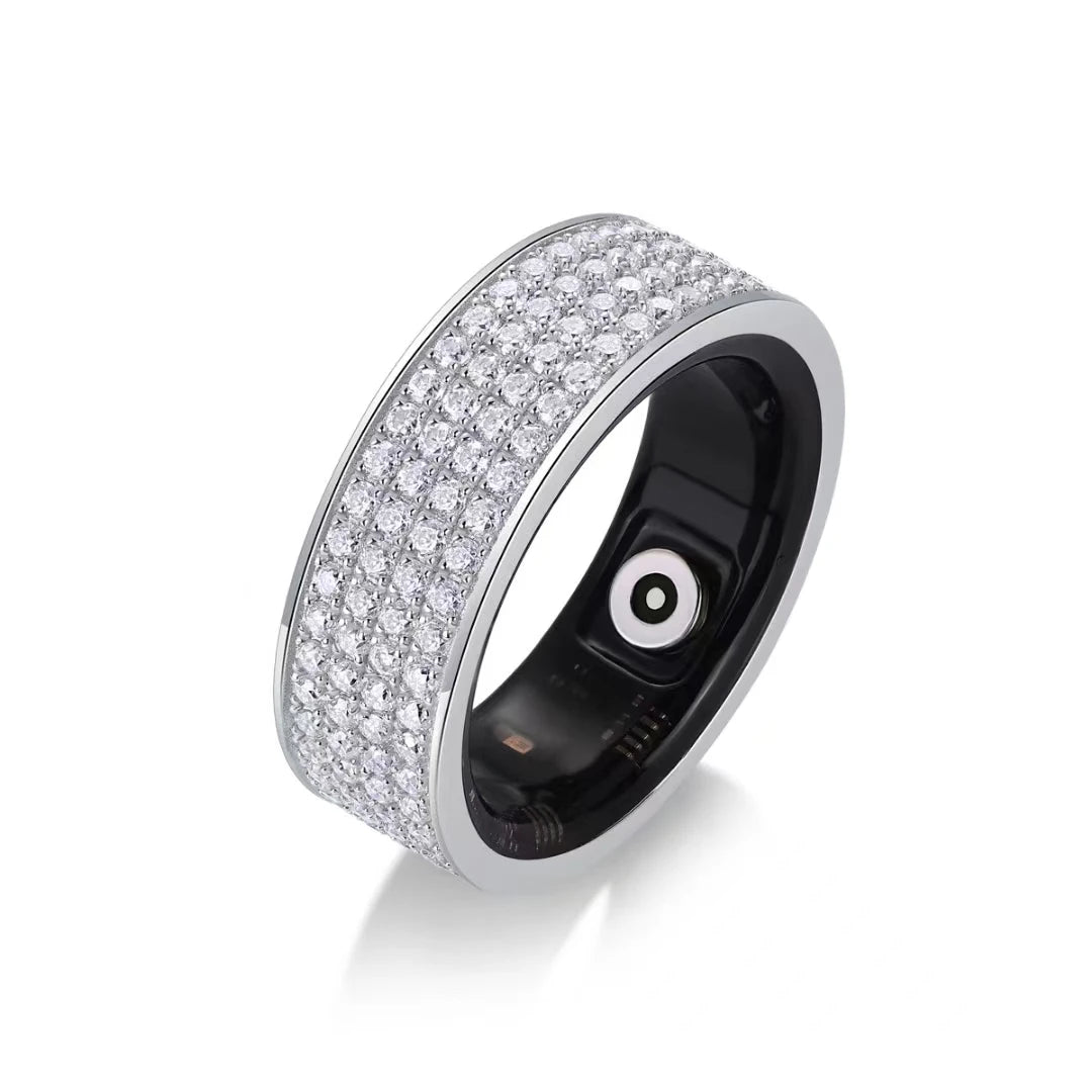 JIUZUAN 925 Sterling Silver Band Moissanite Bluetooth Monitoring Heart Rate Blood Oxygen Healthy Sleep Waterproof Smart Ring