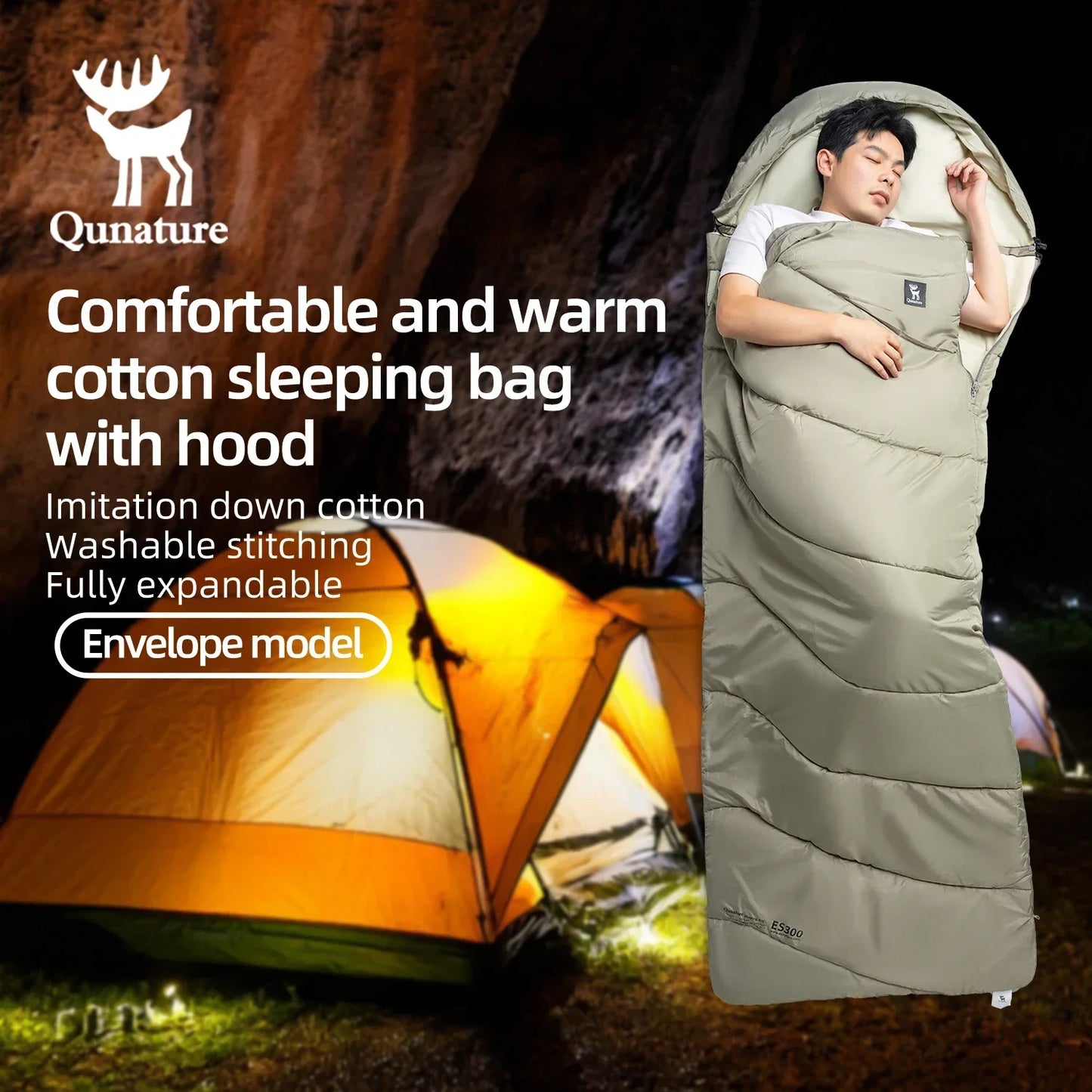 Qunature Sleeping Bag Outdoor Camping Warm Portable Household Cold-Resistant Single Person Splicing Quilt Camping Equipment