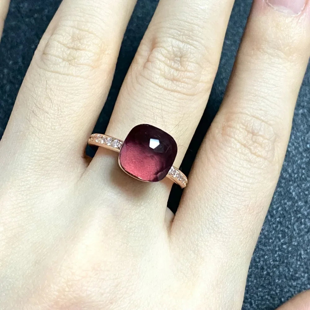 Ladies Square Candy Ring Slim Single Row Zircon Crystal Ring Platinum Plated Amethyst Jewelry Party Gift for Women