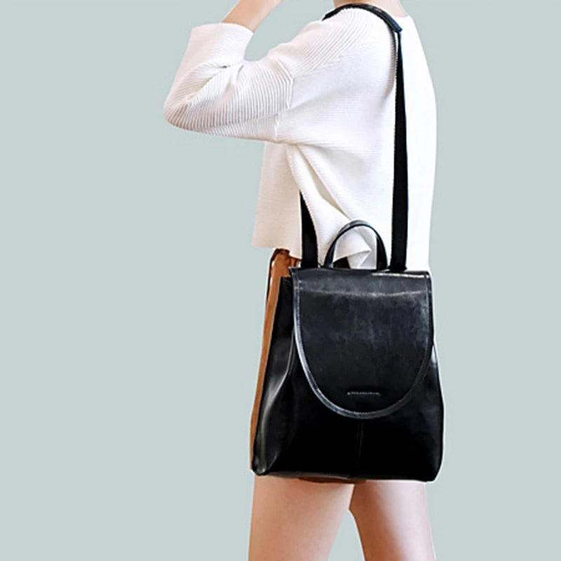 Women Backpack Shoulder Cross Body Bags Genuine Leather Female Fashion Retro Lady Oil Wax Cowhide Messenger Bag Backpacks