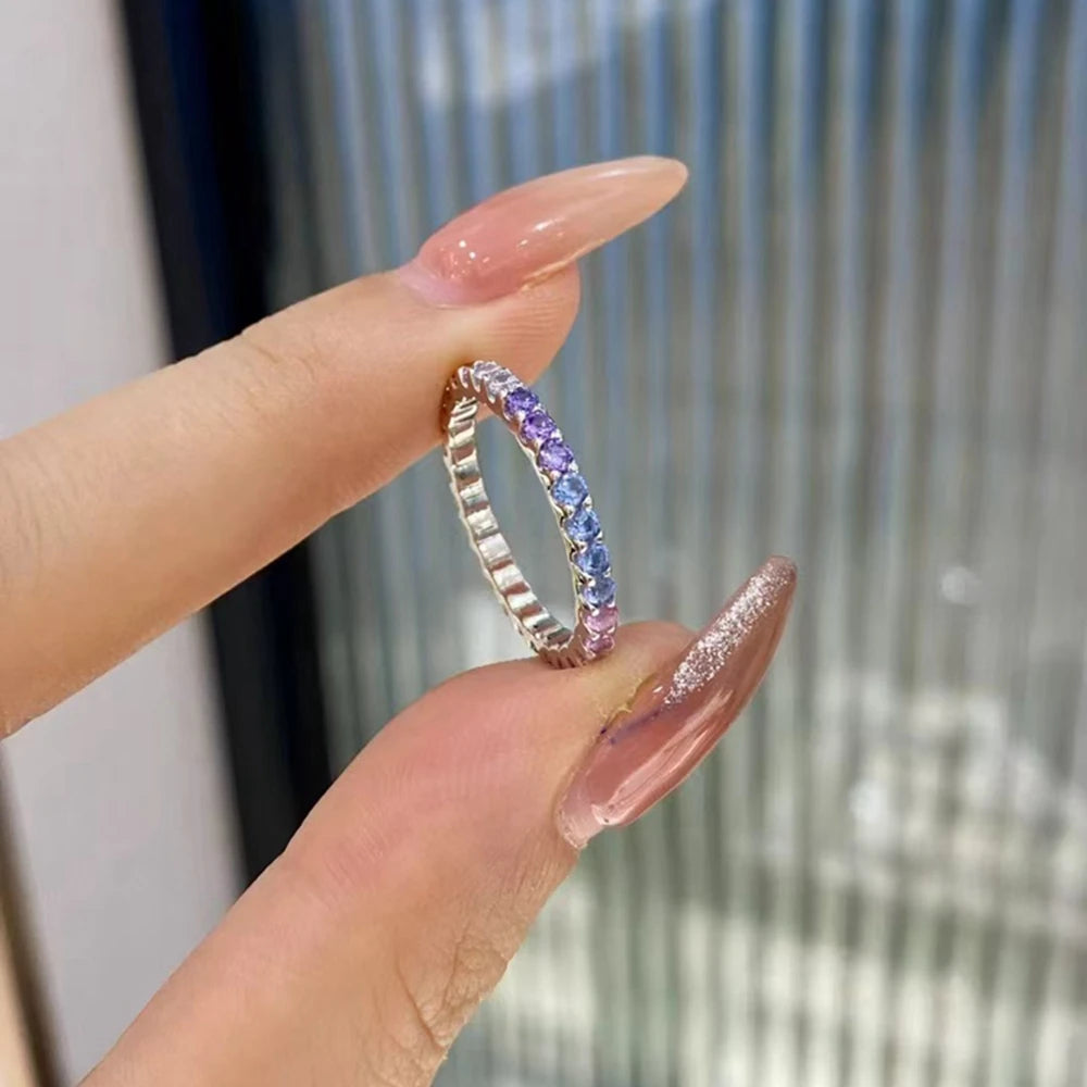 Wong Rain Solid 925 Sterling Silver Colorful  Lab Sapphire Gemstone Row Ring for Women Fine Jewelry Wedding Band Gifts Wholesale