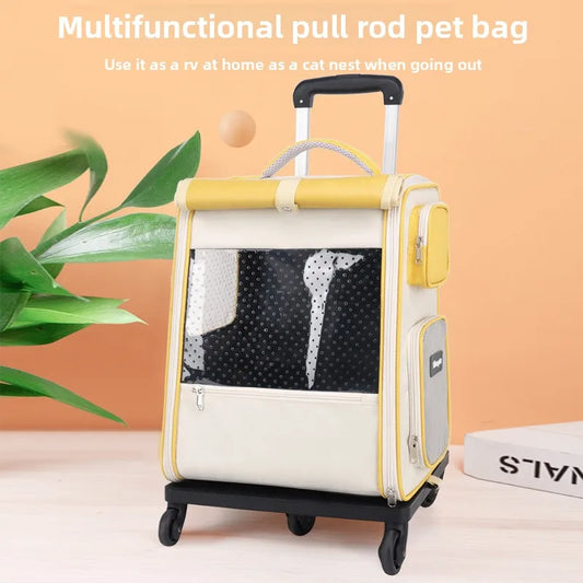 Multifunctional pull rod pet bag portable cat suitcase cat bag outing large capacity double shoulder breathable pet backpack